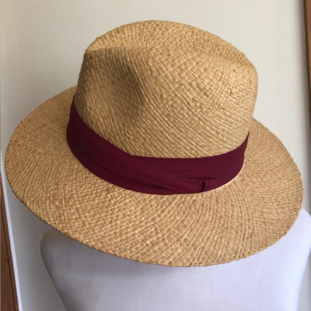 MADCAPS Paris New York Cranberry Band Straw Fedora Hat Vintage